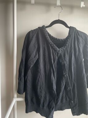 Banana Republic Black Braided-Neck Button Cardigan